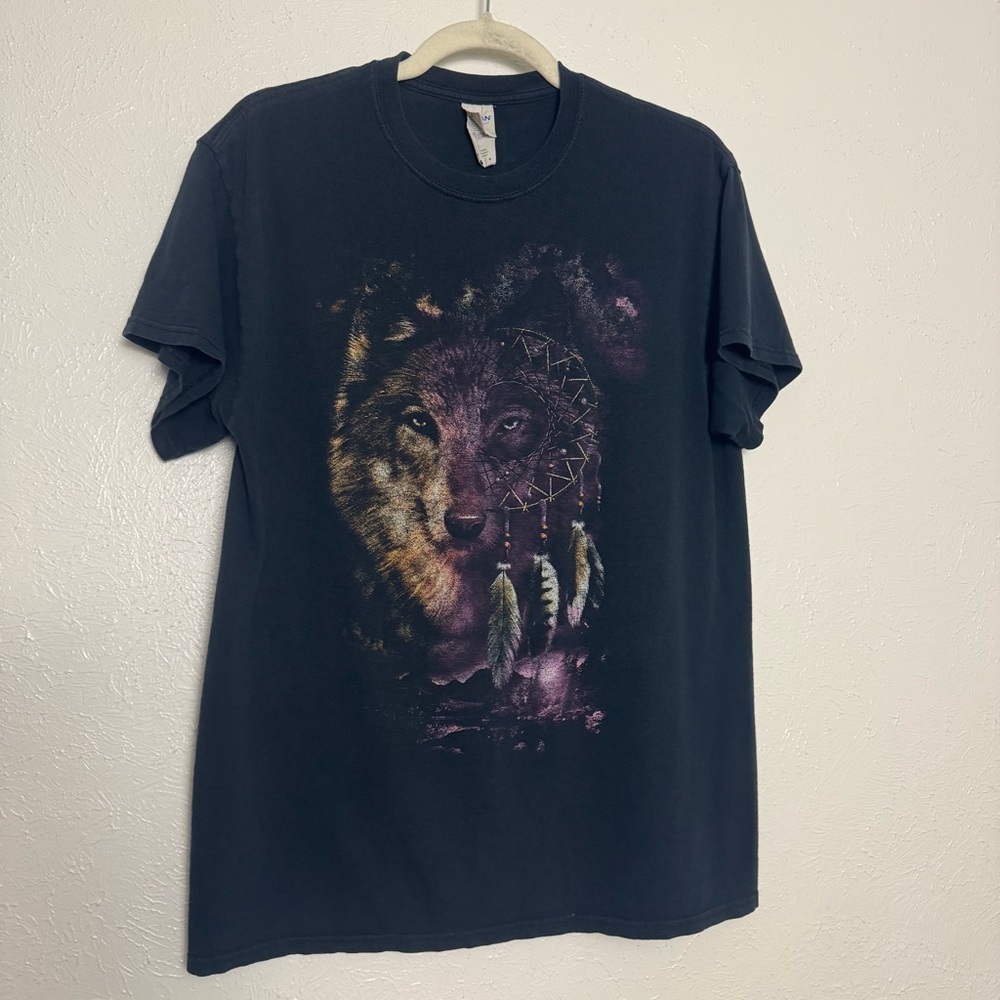 Western Native Wolf & Dreamcatcher Graphic TShirt